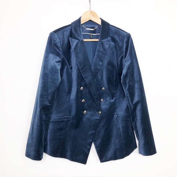 White House Black market teal blue velvet double breasted blazer - Picture 9 of 12